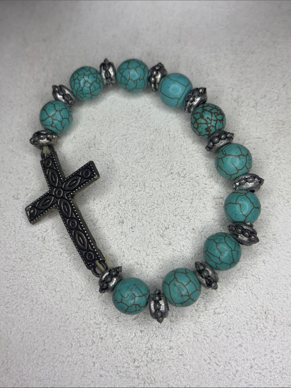 Turquoise Bead Cross Stretch Bracelet - Women Jewelry